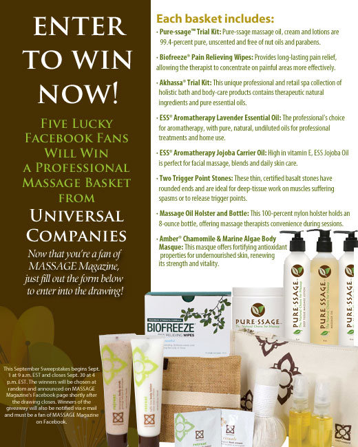 MASSAGE Magazine Partners with Universal Companies in September Facebook Giveaway, MASSAGE Magazine