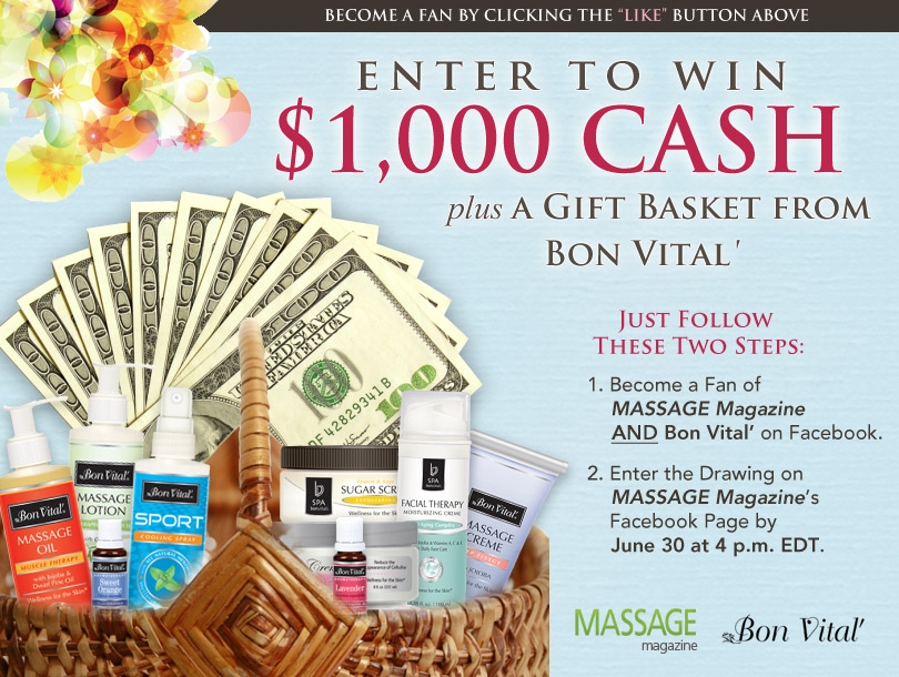 Massage Therapists: Win $1,000 and Massage Supplies in MASSAGE Magazine's June Giveaway, MASSAGE Magazine