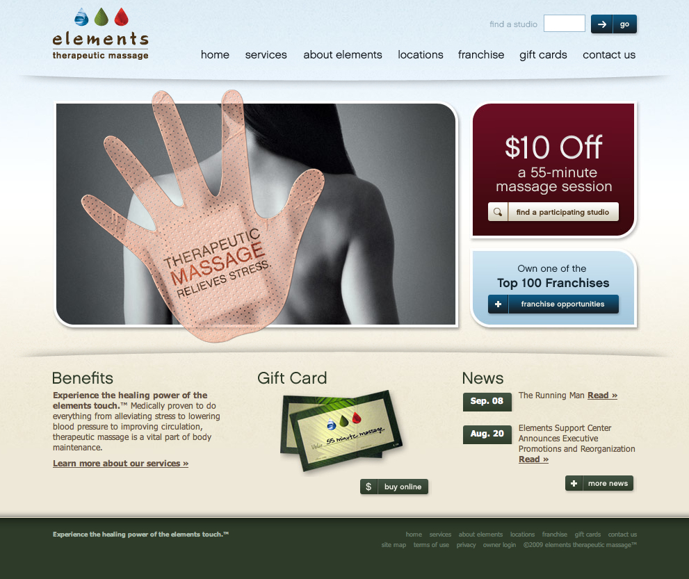 elements therapeutic massage Web redesign, MASSAGE Magazine