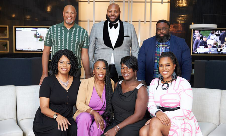 Presenters and coordinators of the first Black Massage Therapist Conference. Top row (L-R), Patrick Huey, Terrance Bonner, Samuel B. Nelson. Bottom row (L-R) Jeryse Kelly, Davonna Willis, Ashley Urquhart, LaToya Hill