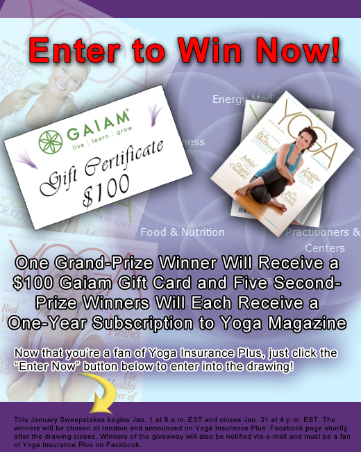 Yoga Insurance Plus Offers Gaiam, YOGA Magazine Prizes in January Giveaway, MASSAGE Magazine