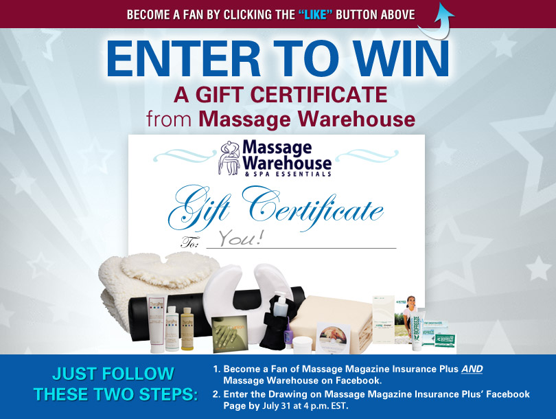 Massage Magazine Insurance Plus Partners with Massage Warehouse in July Facebook Giveaway, MASSAGE Magazine