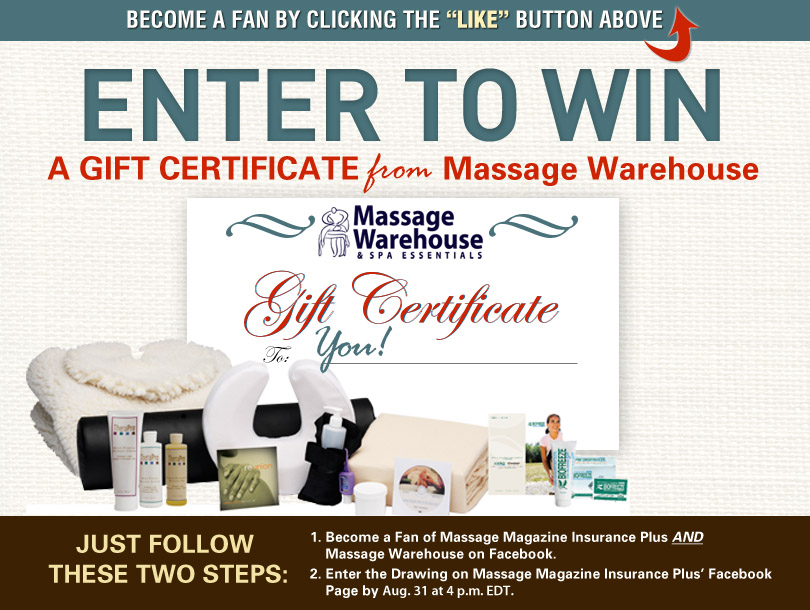 Massage Therapists: Win Massage Warehouse Gift Certificates in August Giveaway, MASSAGE Magazine