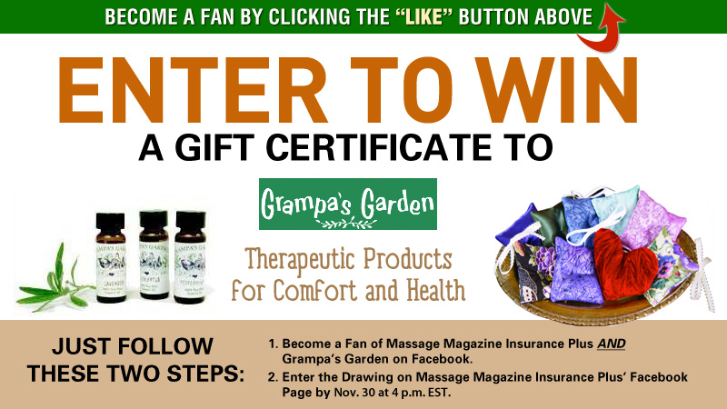 Massage Therapists: Win Massage and Body Care Products from Grampa's Garden, MASSAGE Magazine