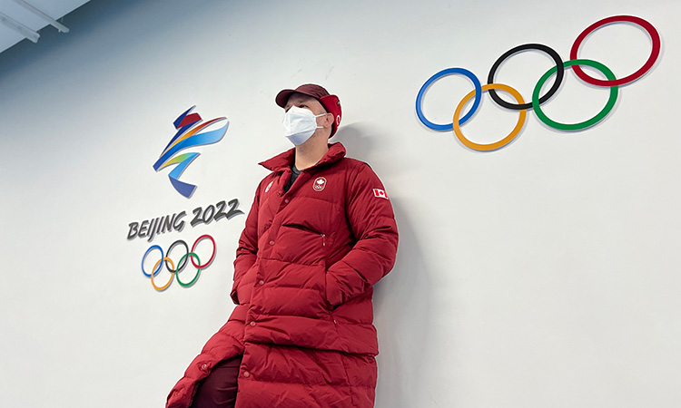 Massage therapist Joseph Bentley at the Olympic Games in Beijing, China, in 2022.