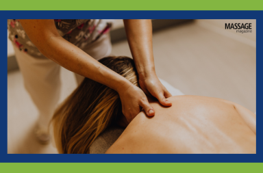 Featured image for an article about the power of massage therapy in treating stress. Image of woman receiving an upper body massage.