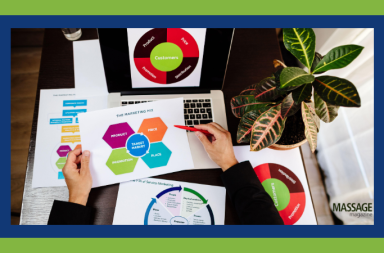 Image for an article about creating a successful marketing plan. Image of person comparing digital and physical marketing components.