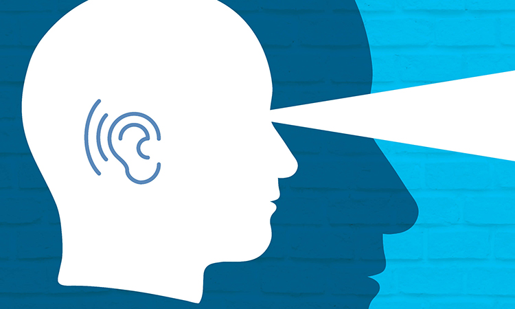 Graphic of man in profile, looking forward