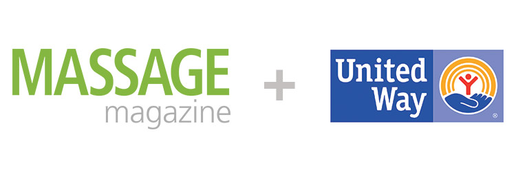 Massage magazine logo and United Way logo.