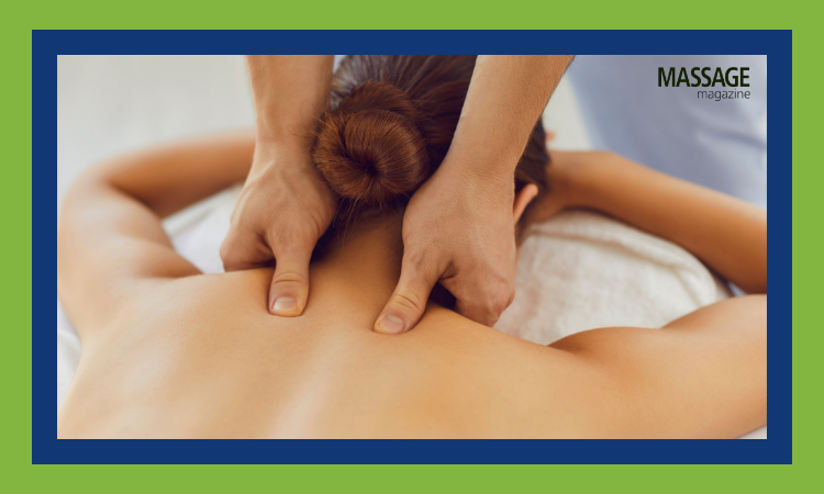 Featured image for an article about oncology massage. Image of woman receiving upper body massage.