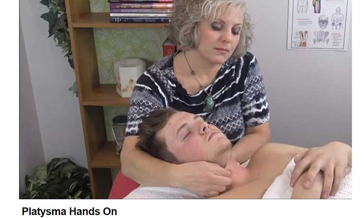 Figure 4: Assessment using pincer grip combined with light skin rolling and traction to the platysma muscle; lateral to midline.