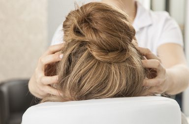 woman receiving chair massage
