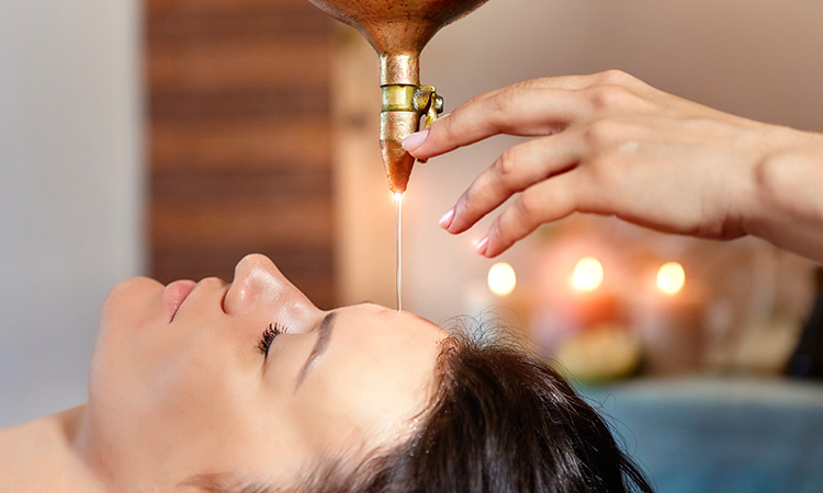 Shirodhara is an Ayurvedic treatment, born from traditional Indian medicine. It is the process of pouring liquid over a client’s forehead directed toward their third eye, or mid-forehead.
