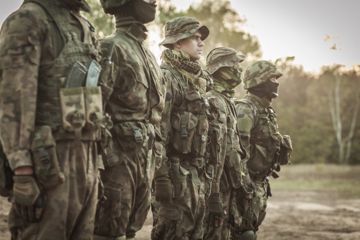 Soldiers at rifle drill on training groun